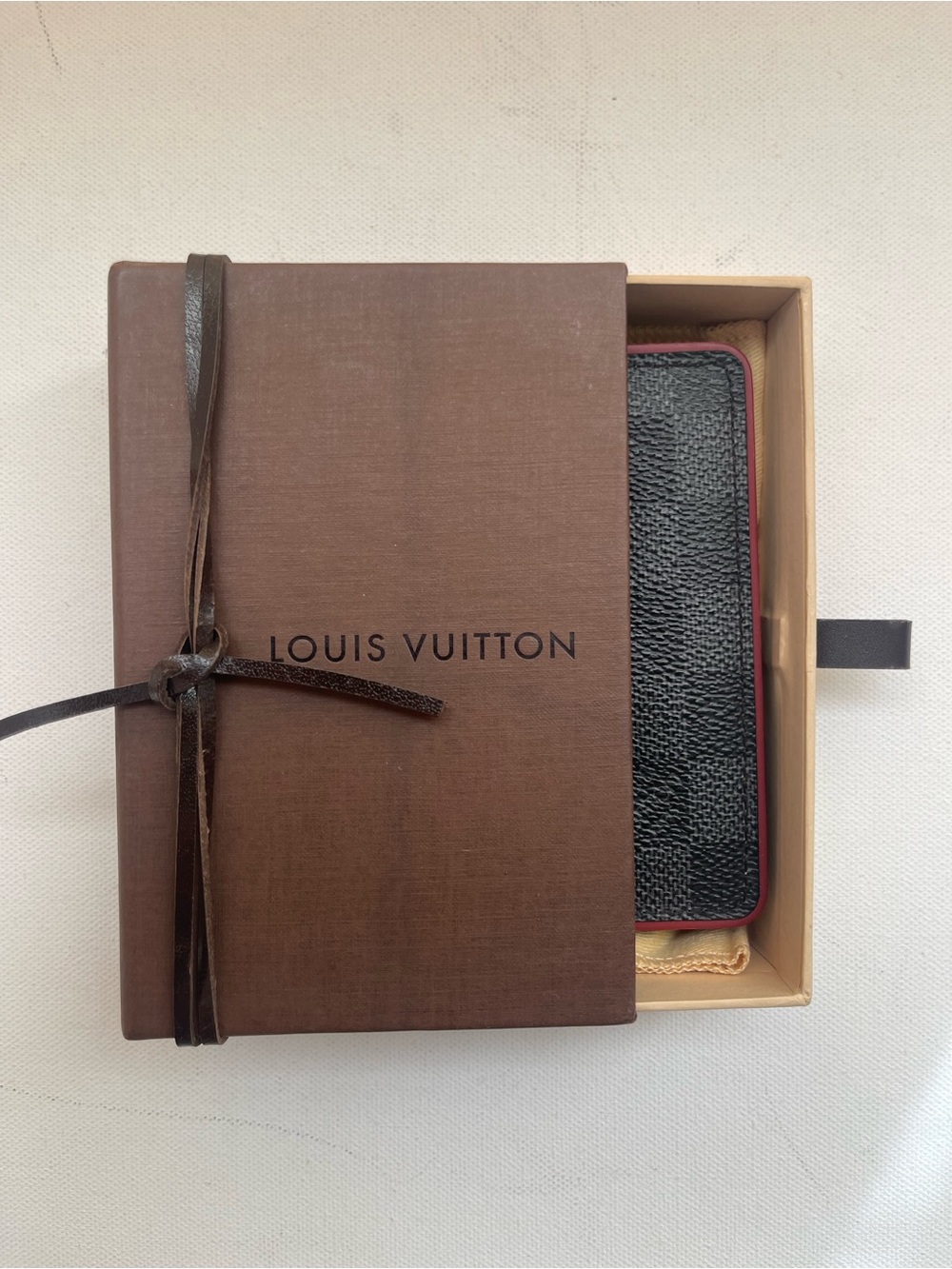 Louis Vuitton Damier Graphite Card Holder Red Trim with Box